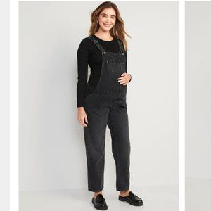 NWT! Maternity Side-Panel Slouchy Straight Black Jean Overalls- 4 Long & 14 Long